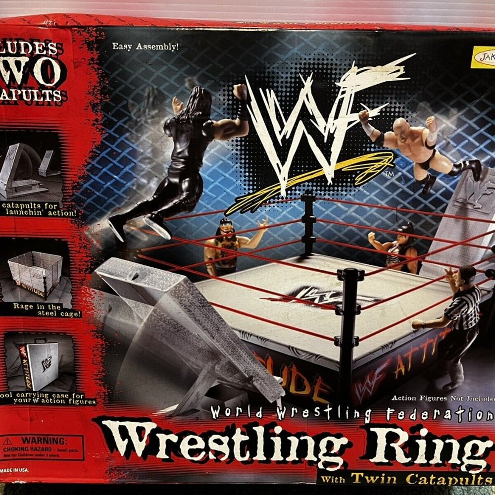 JAKKS Pacific 1998 WWE/WWF Attitude Era Ring Cage Catapults Original Sealed Box!